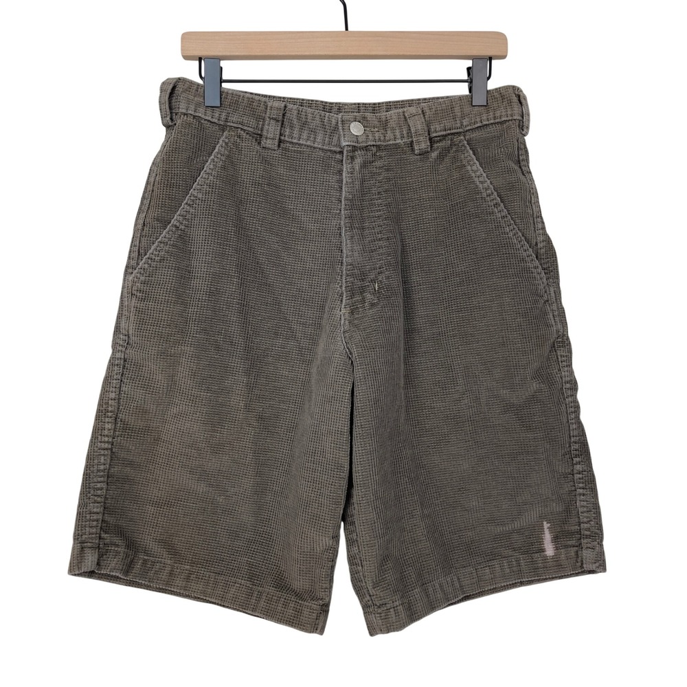 Stussy Vintage Corduroy Shorts 30 Olive Gray Waffle Weave 90s Made in USA Skater